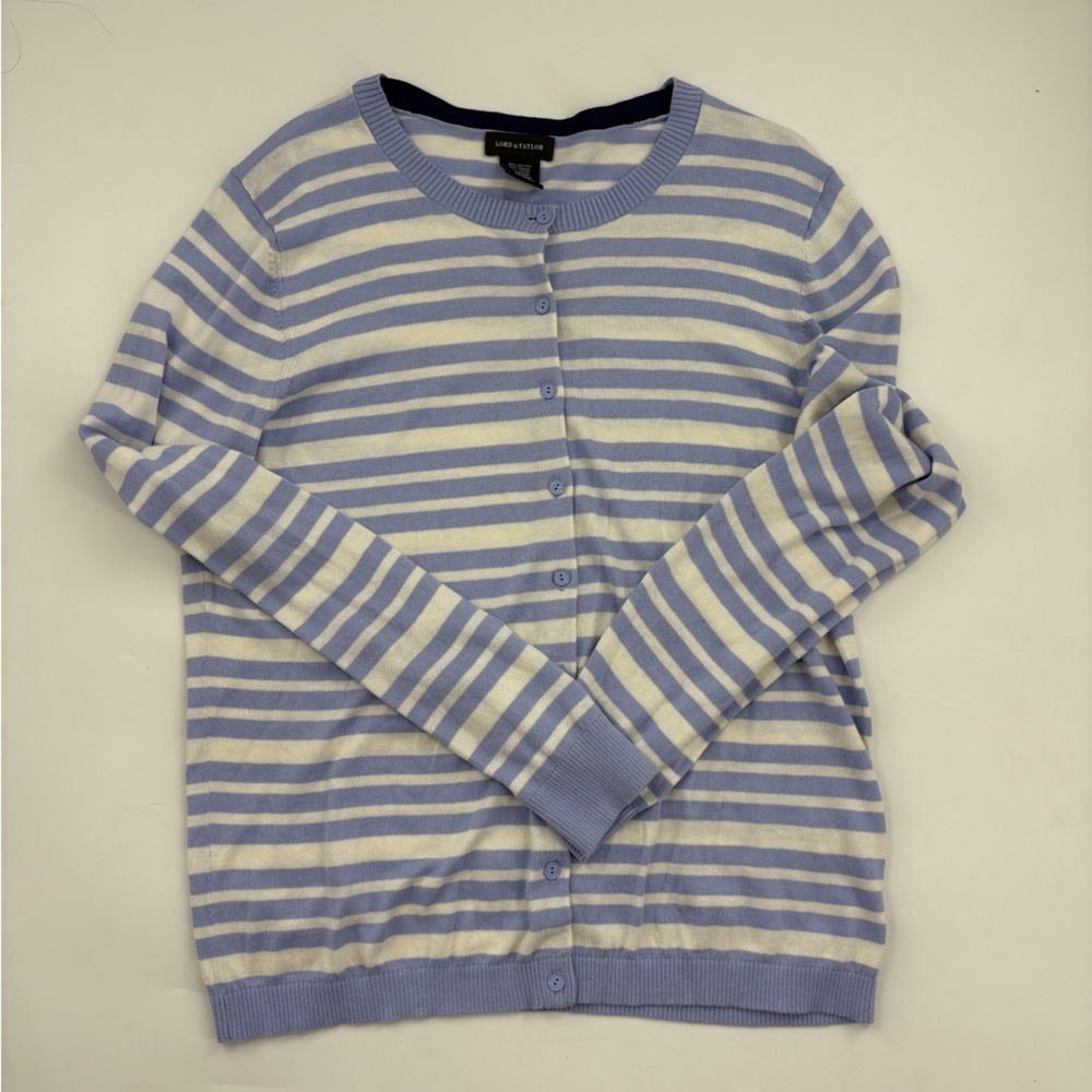 Lord & Taylor Womens Periwinkle Striped Button Up Cardigan X-Large  Preppy - Picture 10 of 10